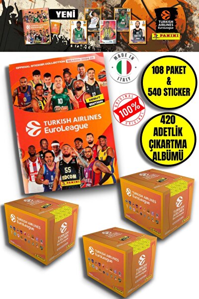 TOYFEST ألبوم ملصقات Turkish Airlines Euroleague + 108 حزمة (540 قطعة) ملصقات