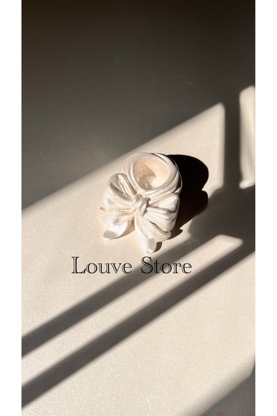 Louve Store Parlak İnci Beyaz  Kurdele , Fiyonk Şeklinde Şamdan , Mumluk