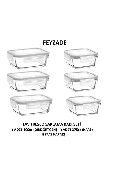 LAV Feyzade Fresco Storage Container Set 3 Pieces 400Cc (Rectangular) and 3 Pieces 375Cc (Square)