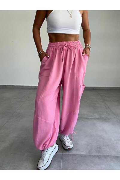 Paw Garage Γυναικείο παντελόνι Elza από λινό με διακοσμητικά κορδόνια