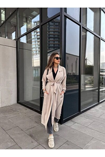 Pasaklı Giyim Kadın Taş Ekstra Bol Kesim Salaş Kemerli Cepli Düğmeli Yumuşak Dokulu Uzun Trençkot Hırka 3335370