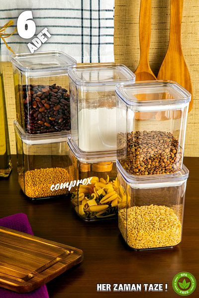 Comprox مجموعة من 6 أبواب تخزين طعام مربعة صلبة سعة 900 مل، مقاومة للهواء، خالية من مادة BPA