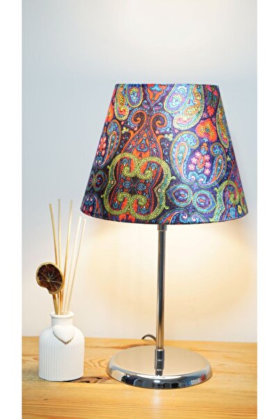 retro home design Krom Ayak Mor Böcekli Konik Şapkalı Masa Lambası 1 Adet Aba...