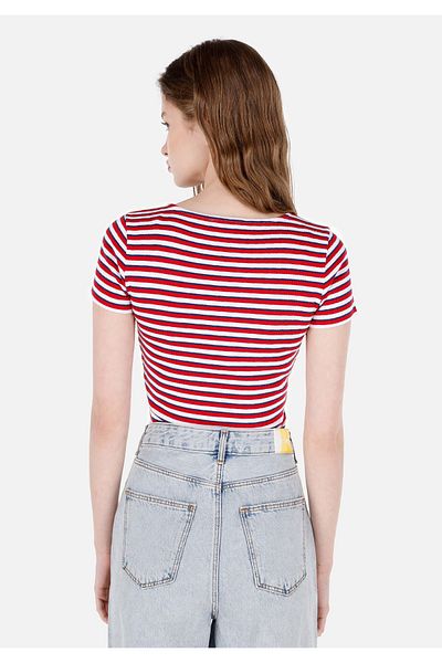Colin's Slim Fit Deep Round Neck Women's Red Short Sleeve T-Shirt