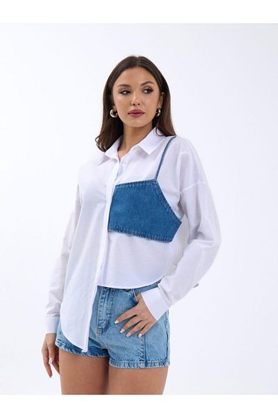 Moda Asmira    5419 Shirt-Blue with Pocket White