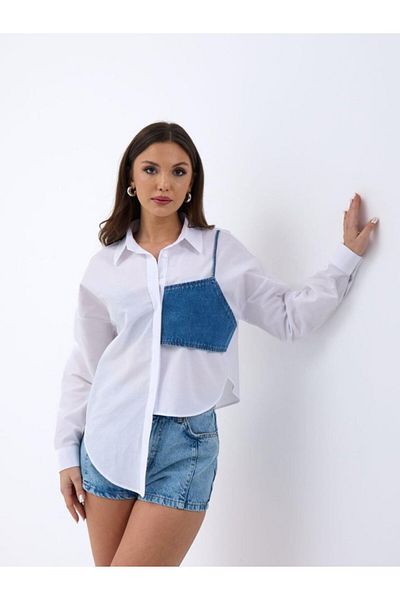 Kokosh moda Cămașă albă cu buzunar albastru 5419