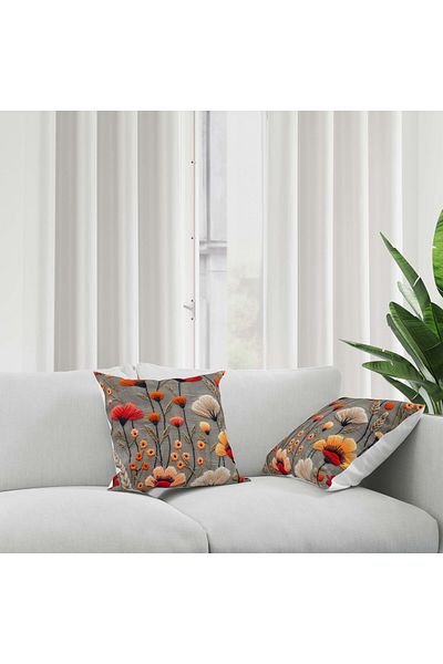 Şah Dekor 4-Pack Throw Pillow in Yellow Gray Colors, Luxury Velvet Pillowcase Punch Embroidery Pattern Digital Printing