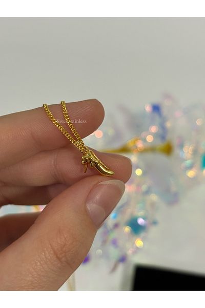 stainless steell سلسلة قلادة حجر الزيكرون الفولاذ المقاوم للصدأ الحد الأدنى قلادة حجر كعب أنيق قلادة الأحذية