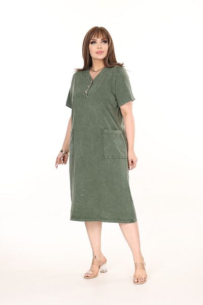 özle fashion Buttoned Collar Plus Size Pocket Dress