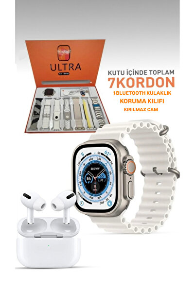 THEKONT 49mm ultra akıllı saat + Bluetooth kulaklık + 7 kordon + koruma kılıf...