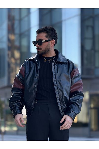 MİS MODA men's spring oversize sleeve garnished leather coat
