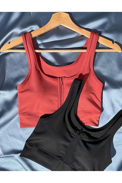 Elosia Women's Sports Tank-Bustier 68E04 - Pomegranate Color Opening Zippered Diving Fabric