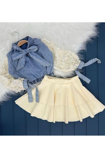ARBİ kids Girl's Stylish Eid Suit with Crisp Tulle and Crepe Ruffle Skirt between 2-5 Years