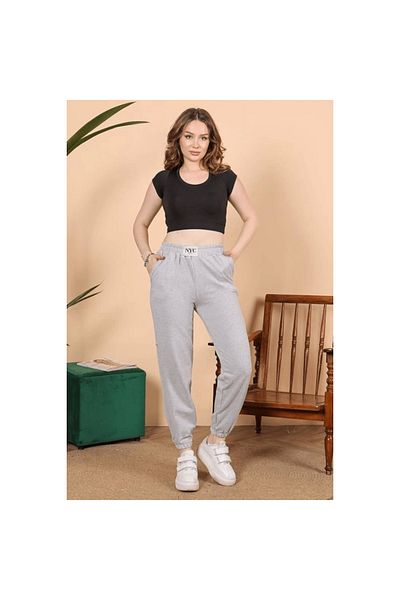 DoQuN The Elegance of Comfort Style Gray Elastic Leg Sweatpants