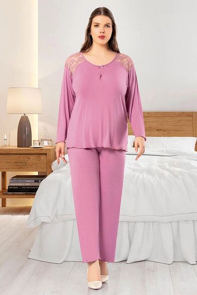 bacc Women's Dusty Rose Lace Detailed Oversize Pajama Set Bcan- 258804 Fa