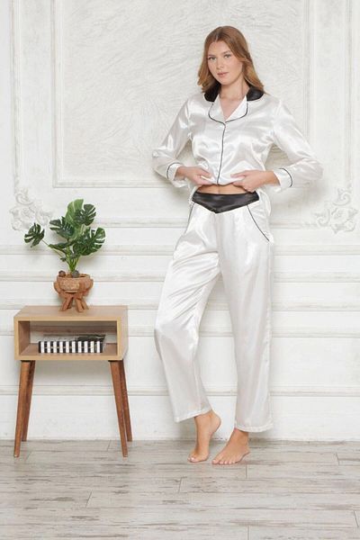 bacc Set pijama din 2 piese din satin alb pentru femei Bcan- 251201 ca