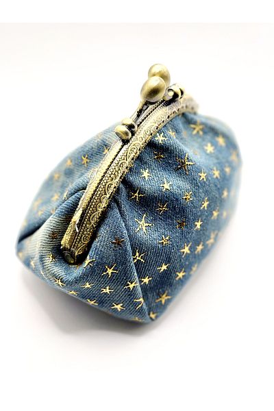 OUEEN ELİZABETH Retro Canvas Denim Fabric Star Detailled Handmade''Mini Size'' Coin Purse