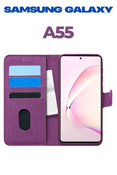 UPEKA Samsung Galaxy A55 Kılıf Kumaş Desenli Cüzdanlı Standlı Kapaklı Kılıf