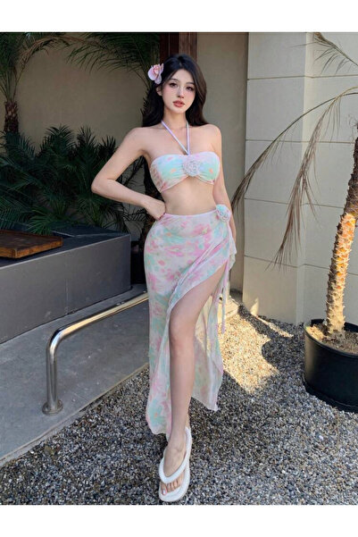 La Saade Y2k Üç Parçalı Denizkızı Model Çiçek Bikini Takımı