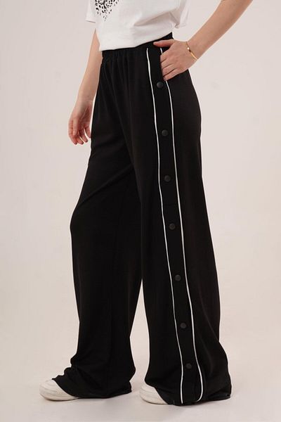 The AlpAli Wide Leg Black Tracksuit with Snap Fasteners and Elastic Waist