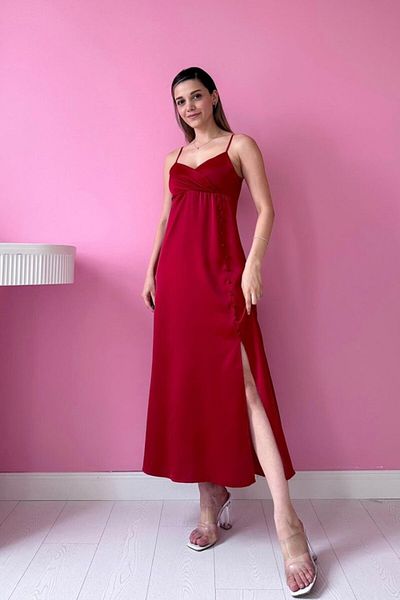 Leyaa Red Strappy Satin Dress