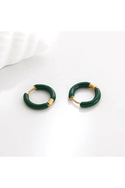 Siya Silver Colorful Enamel Gold Color Small Hoop Steel Earrings