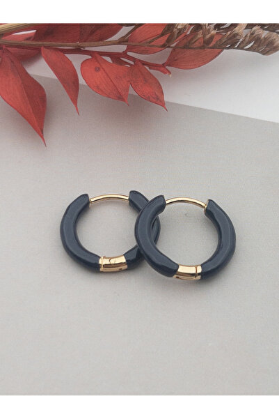 Siya Silver Renkli Mineli Gold Renk Küçük Halka Çelik Küpe