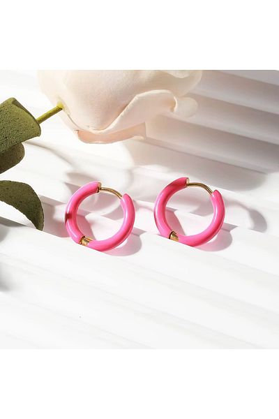 Siya Silver Colorful Enamel Gold Color Small Hoop Steel Earrings
