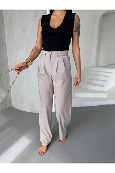 sportiness PANTALONI LARGI CU DETALII CREAȚI ȘI BUTONI
