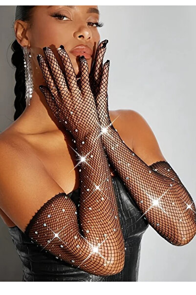 Bernato Stylish Gloves with Stone Mesh Sleeves