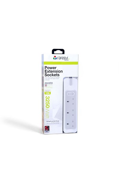 RAFEED 3m 3 sockets Extension Lead, Surge Protection, 2990W, 13A