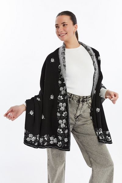 panşalço Rose Model Black Bone, Knitwear Shawl, Knitwear Shoulder Shawl, Shawl, Women, Young, Mother Shawl