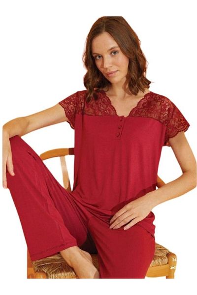 bie's Set de pijamale cu mânecă scurtă, cu mânecă scurtă, cu nasturi, cu decolteu în V, din viscoză, lycra