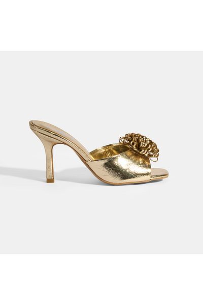 Desa Papuci cu toc pentru femei Glowen Gold cu detaliu accesoriu