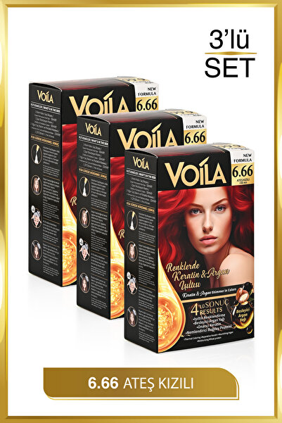 Voila Kadın 3lü Paket Keratin Kalıcı Ateş Kızılı 6.6 Saç Boyası