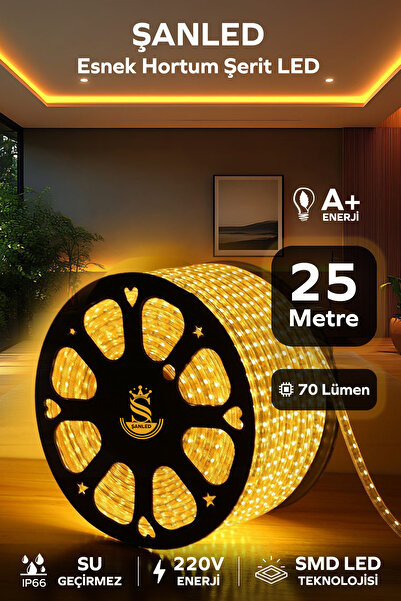 ŞANLED Hortum Esnek Şerit Led Beyaz ,mavi,günışığı,amber Rengi + 220v Fiş/2,3,4,5,10,15,20,25,50,100 Metre