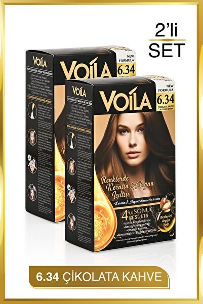 Voila Kadın 2'li Paket Keratin Kalıcı Çikolata Kahve 6.34 Saç Boyası