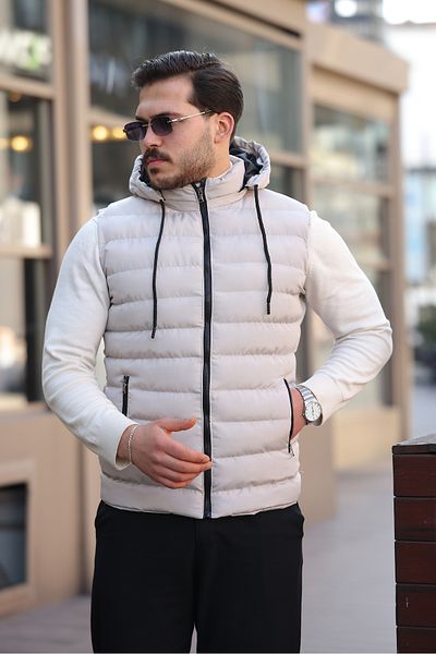 gm giyimarket Men's Seasonal Detachable Hooded Puffer Vest with Pockets