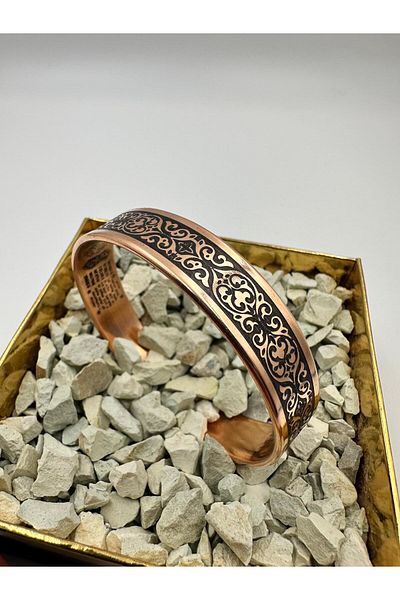 KAVELE Raw Pure Thick Copper Full Protection Armored Seljuk Motif Special Zeolite Sand Bracelet