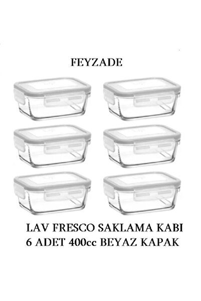 LAV Fresco Kilitli Cam Saklama Kabı Seti 6 Adet 400cc Beyaz Kapak (FRS-237)