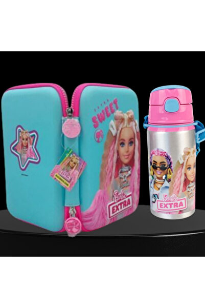 Barbie Büyük Kalem Çantası 16x23 , Alüminyum Matara Premium Set