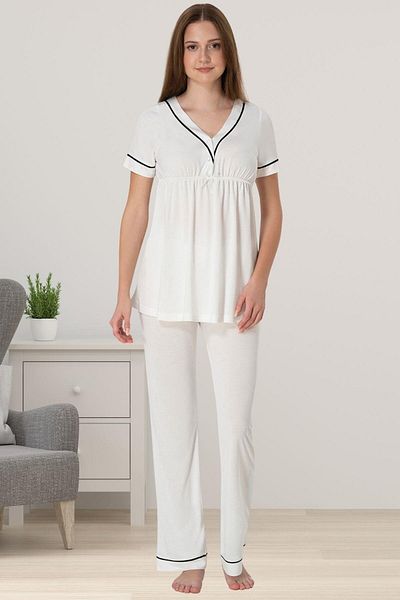 by İGP Ecru Maternity Short Sleeve Pajama Set