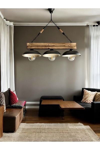 ONUR AVİZE Retro Wintage Tokyo 3-Piece Wooden Chandelier
