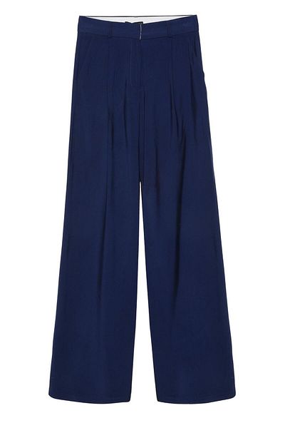 Quzu High Waist Wide Leg Trousers Navy Blue