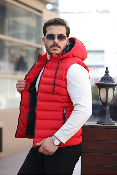 gm giyimarket Erkek Mevsimlik Çıkartılabilir Kapüşonlu Cepli  Şişme Yelek