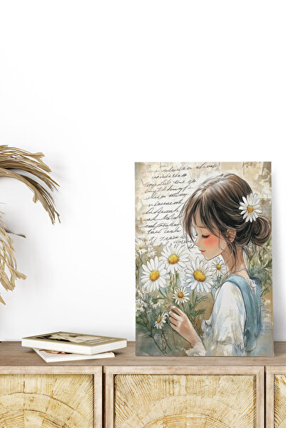 qoeuyl boutique Κορίτσι σε μαργαρίτες με θέμα No:3 Retro Vintage 18x27 MDF Ξύ...