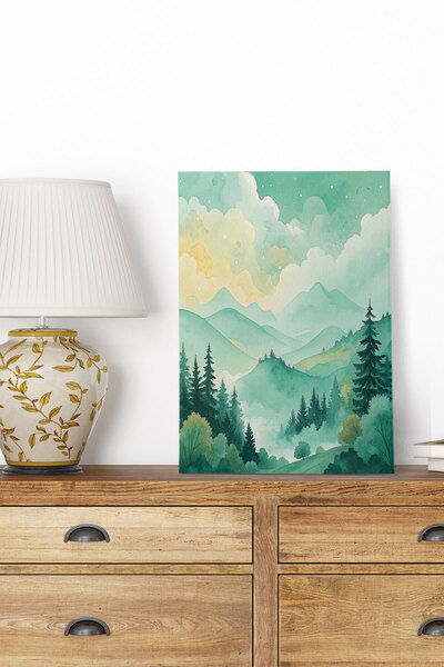 qoeuyl boutique Κυματιστή ακουαρέλα με θέα στο δάσος και το βουνό Νο: 1 Ρετρό...