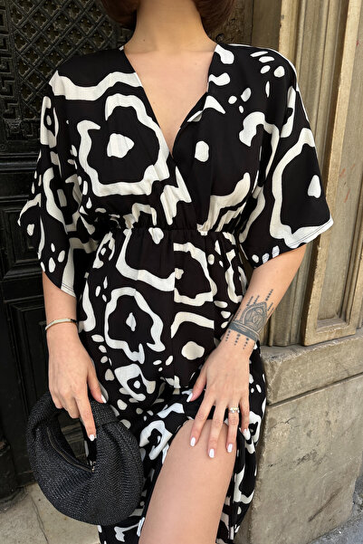 mezqa Φόρεμα με μανίκια νυχτερίδα, ελαστική μέση, μπροστινό σκίσιμο, μήκος μί...