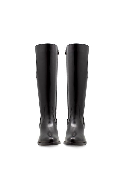 Vario Hakiki Deri Topuklu Diz Altı Kadın Çizme Analın Sıyah C17