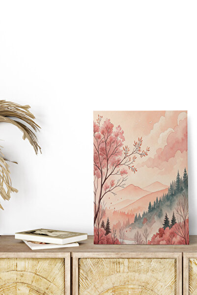 qoeuyl boutique Παστέλ χρωματιστά σύννεφα, δέντρα και βουνά Τοπίο No:2 Retro ...